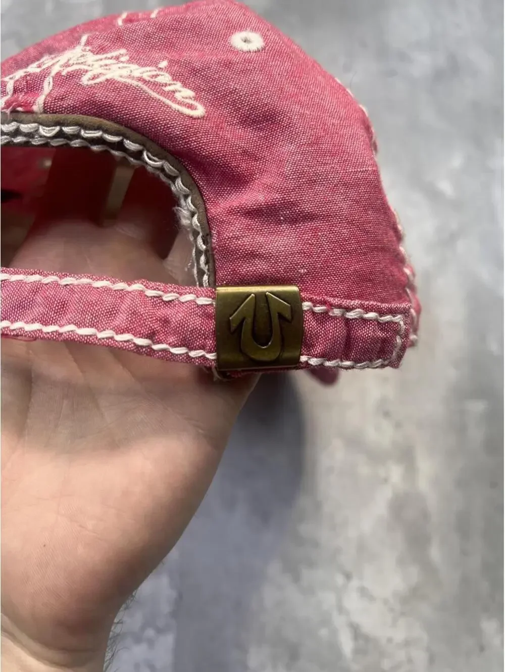 Y2K True Religion Horseshoe Pink Distressed Hat